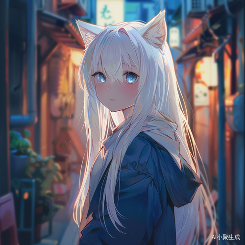 白发猫耳女子的时尚魅力