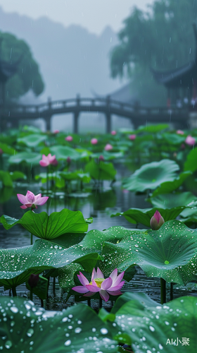 雨后江南，高清真实摄影背景高斯模糊桥景