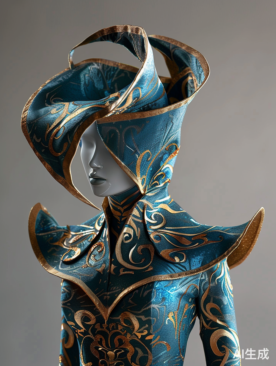 未来感海浪风高耸波浪领夸张沙漏型服装