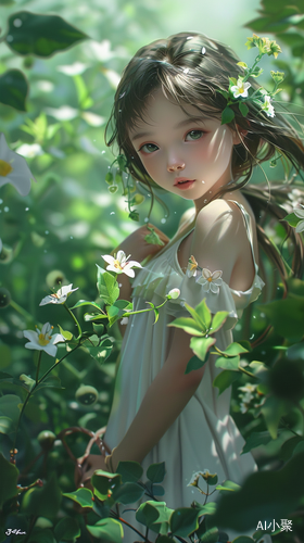 Beautiful Little Anime Girl Standing on a Golden Edged Flower