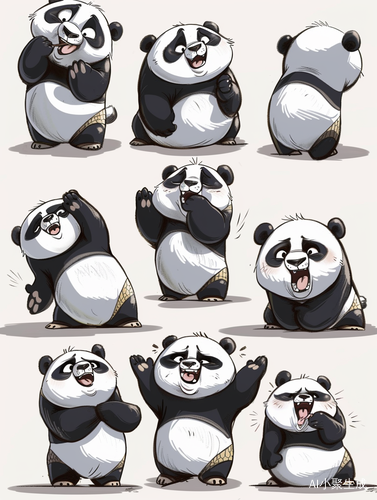 Minimalism: Nine Poses and Expressions of a Cute Panda in KeithHarlem's Graffiti Style