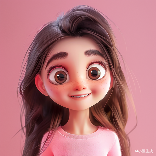 迪士尼风格卡通女孩·粉色长发·大眼微笑