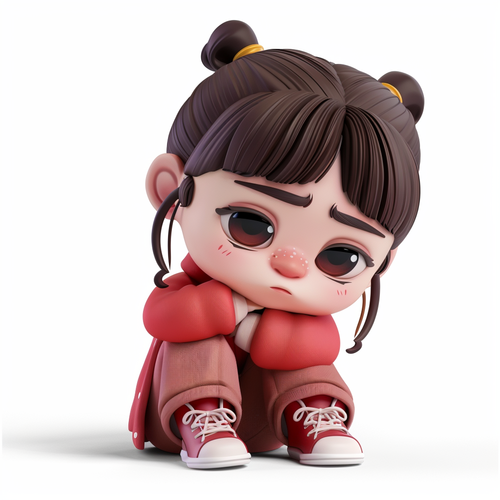 Cute Little Chinese Girl in 3D Cartoon Style with White Background