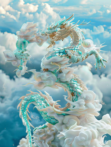 Translucent Glass Dragon in Turquoise and Gold Style