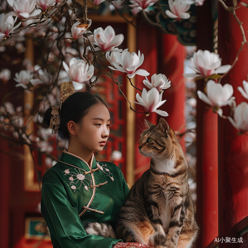 Oversized Cat and Hanfu Girl: A Dreamy Scene of Elegance