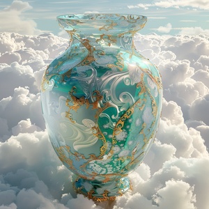 Loong on clouds, translucent glass, zorush,turquoise and gold style, turquoise and white, elaborate, 3d, c4d rendering, 8k, super high detail