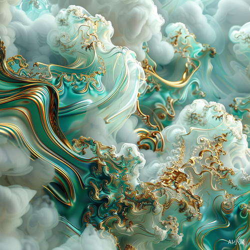 Translucent Clouds in Turquoise and Gold - 8K, Super High Detail