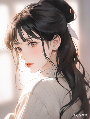 女人的柔和浅笑在室内的干净脸上