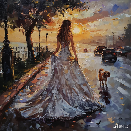 夕阳下，肉嘟嘟女生新婚喜悦，与心爱者和狗相伴
