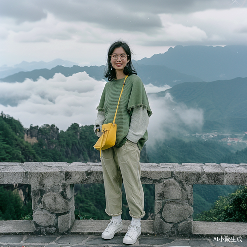 中国女子在兴罗波鲁斯山享受山水朦胧之美