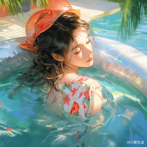 神似神明的少女在池边玩水的摄人动作