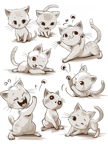 Cute Cat with Multiple Poses and Expressions