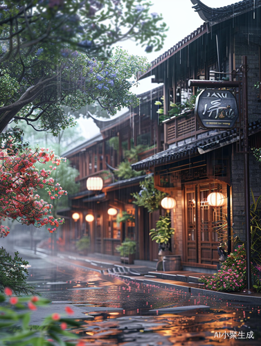 江南建筑中的雨后高清景色