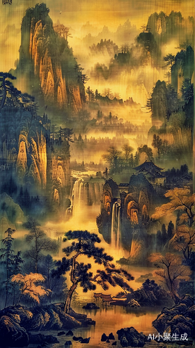 中国古风高山清泉画，名人真迹32K超清工笔画