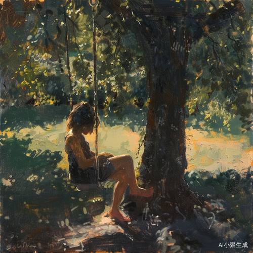 思考中的女孩在树荫下