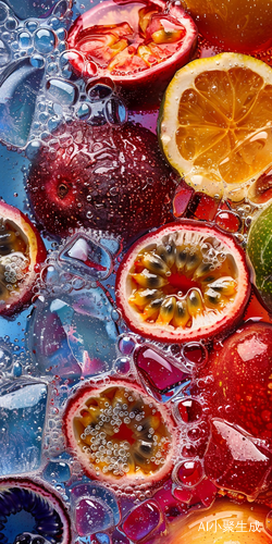 Passion Fruit and Water: Ice Cubes, Texture, and Colors