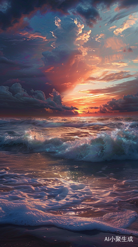 落日余晖，海边浅滩，氛围感拉满