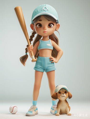 Confident little girl with baseball cap and puppy