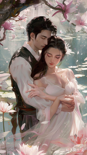 小说封面情侣拥抱百合树白色系列