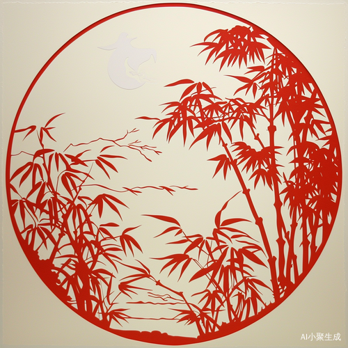 中国剪纸屏风竹子红白色背景