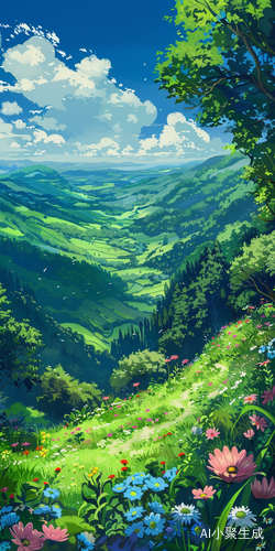 Anime-inspired Painting of an Endless Green Valley