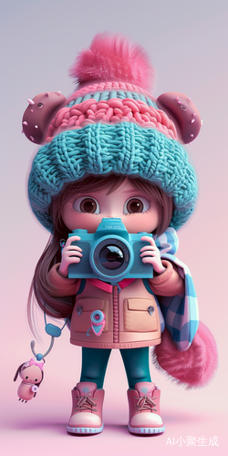 Cute Photographer Character in Motion with Blue and Pink Colors