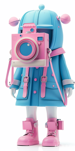 Cute Photographer Character in Motion with Blue and Pink Colors