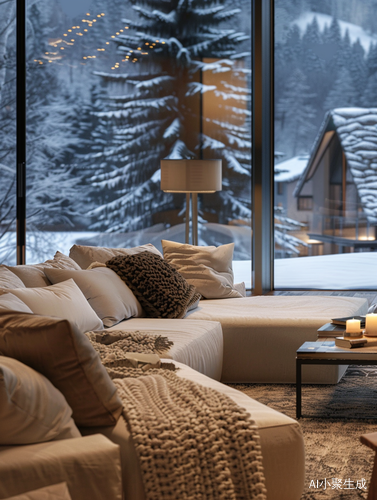 Warm and Luxurious Living Room in a Snowy Swiss Town