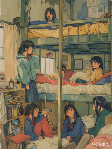 五个可爱女生的温馨寝室交流场景