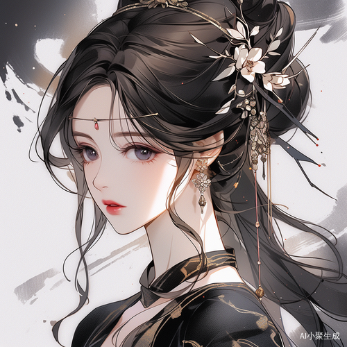Elegant Portrait of a Charming Anime Girl in Chinese Painting