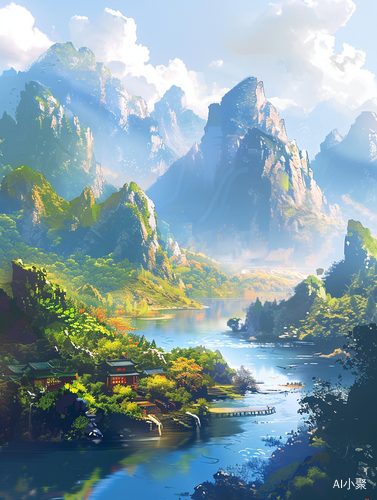 中国大好山河，美丽绘本插画风景壮观