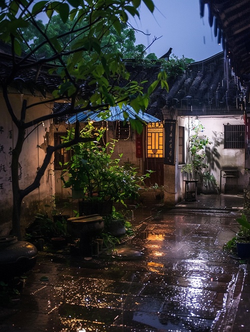 江南老宅，雨后，傍晚，院子里有微弱的灯光，潮湿的青石板地面，院子里的一树流苏如雪，香飘十里醉人心，泡壶茶，过花草为伴的烟火生活！