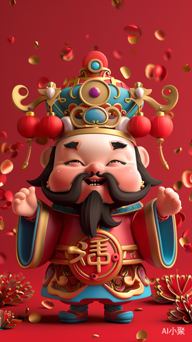 Cute Chinese God of Wealth with Tang and Song Dynasty Hat