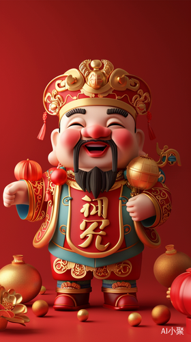 Cute Chinese God of Wealth with Tang and Song Dynasty Hat