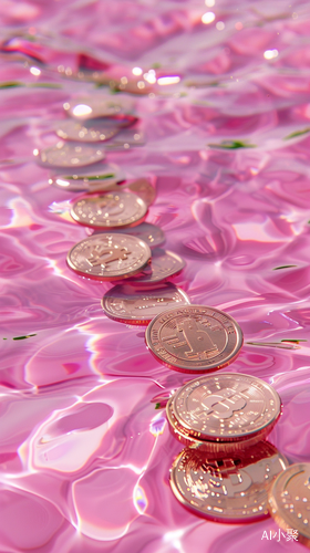 Hyper Realistic Water with Coins on Pink Wallpaper