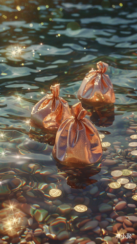 Sparkling Surrealism: Exquisite Chinese Money Bags on Water