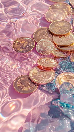 golden coins in the water,light pink and lightaquamarine,y2k aesthetic,etherealdetails,snapshot aesthetic,dreamlike naturalezalight white, soft focal points