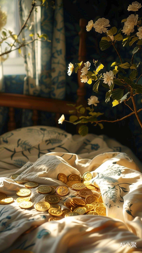 Dreamlike Golden Coins in Designing Bed-梦幻般的设计床上的金币