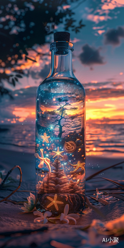 Aesthetic Literary Picture: Glass Bottle Holding the Starry World