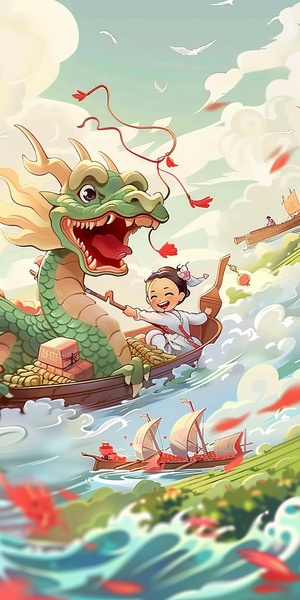 ite dragon . They are flying . Looking down , you can see crops and zongzi on the ground in the distance . There is also a small river with rowing competitions on it . The surrounding is very lively , Chinese Dragon Boat Festival , glutinous rice dumplings , blind box style , pixel style ,3 d rendering , oc rendering ,3 d model , Chinese style illustration , high quality , high clarity , super detail q 2