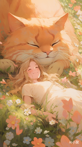 Miyazaki-style Illustration of a Girl on an Orange Cat