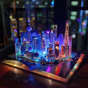 🌟描述词：Open holographic magic book with 3d model ofShangHai grow from this, holographic style, ultra detai!at night🌟模型：神思绘韵🌟画面风格：通用