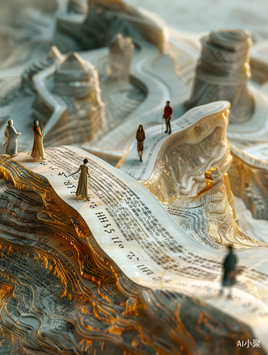 Hyperdetailed 3D Scroll Book with Tiny People and Icy Landscape