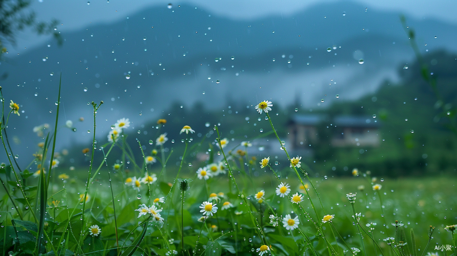 细雨湿润山间，春意盎然的美景