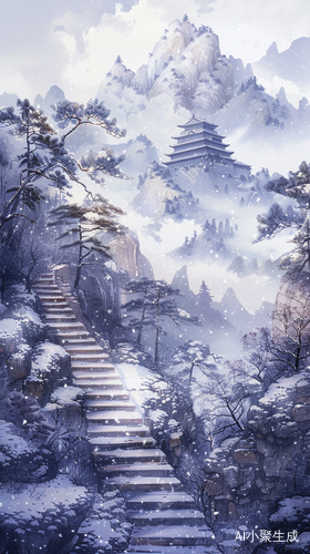 白雪覆盖的众山小道