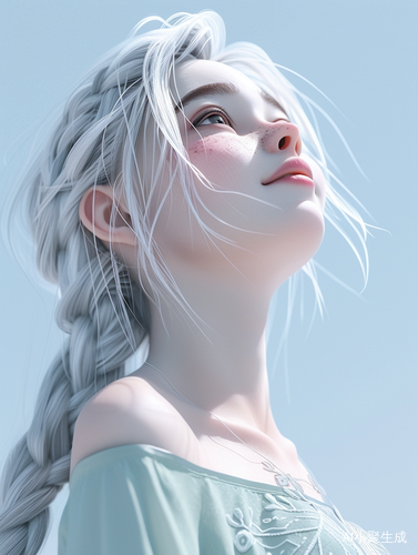 可爱少女微笑望天，细节精致