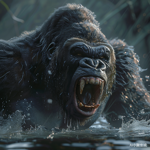 Angry Gorilla Roaring in Shallow Sea Area