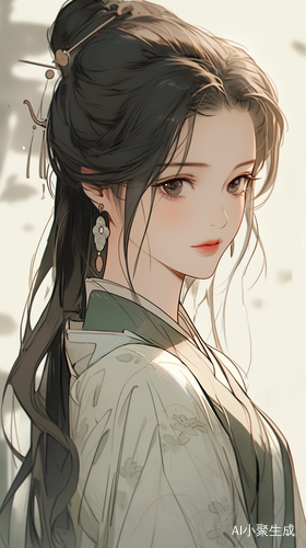 古风美女，黑发束发，道袍身着，冷淡俏皮黑眸