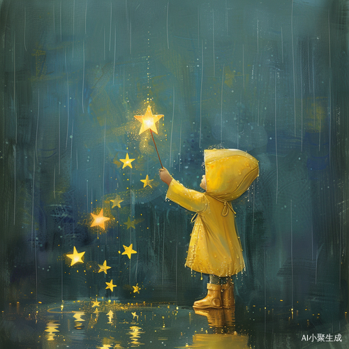 小朋友雨中抱星星