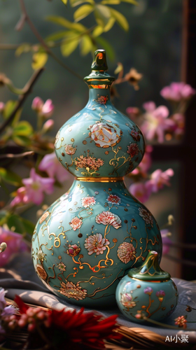 Cyan Gourd with Gilt Style: A Mysterious Sea of Flowers